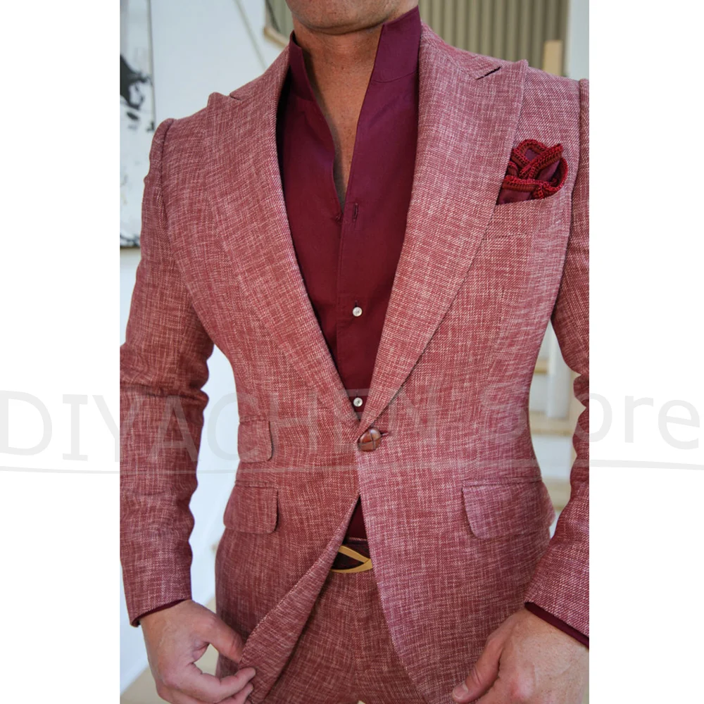 

Men Suits 2 Pieces Fashion Peak Lapel One Button Blazer and Pants Sets Tailored Clothes Slim Evening Party Wedding Tuxedo
