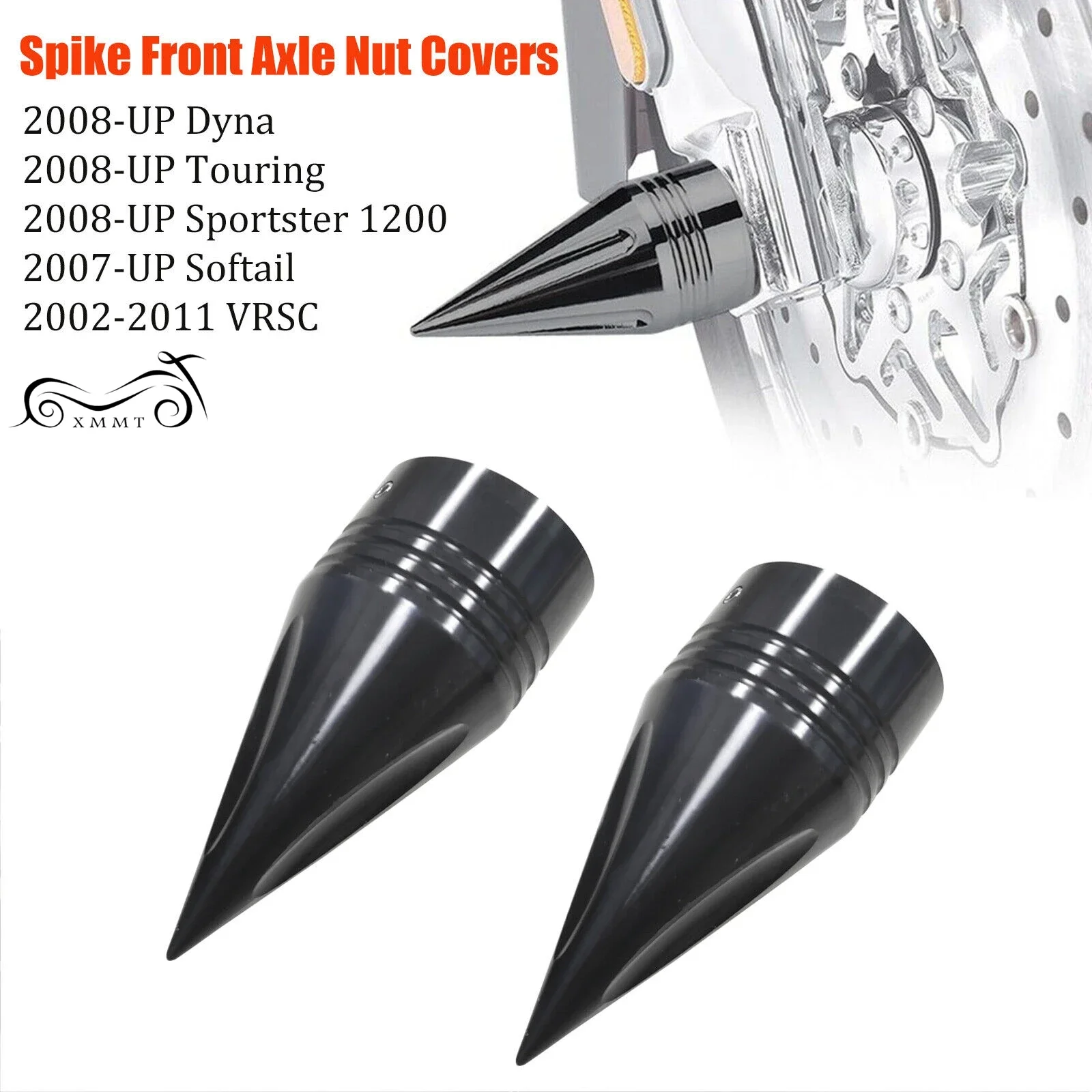 Black Spike CNC Front Axle Nut Cover Bolt Kit For Harley Touring Electra Road Glides Dyna Heritage Softail Tri Glide Iron 883