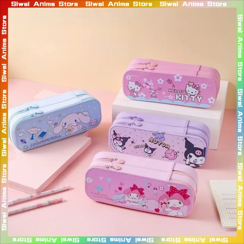 Sanrio Pencil Case Kawaii Cartoon Hello Kitty Kuromi Cinnamoroll Melody Large Capacity Storage Bag Cute School Supplies Bag Gift