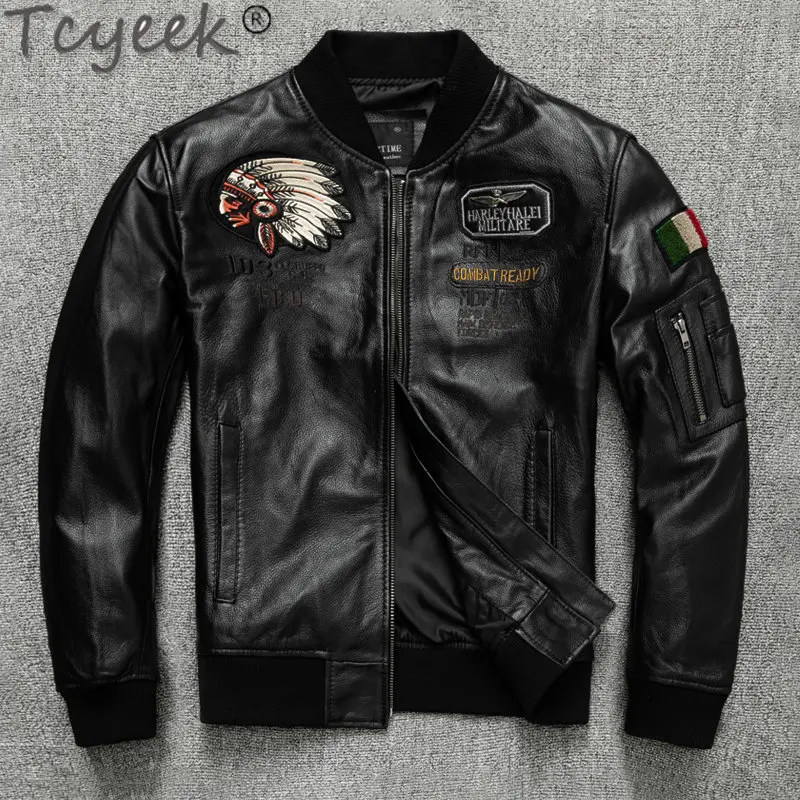 

Tcyeek New Cowhide Mens Jackets Genuine Leather Jacket Men Spring Autumn Real Leather Coat Chaqueta De Cuero Para Hombre Zm2403