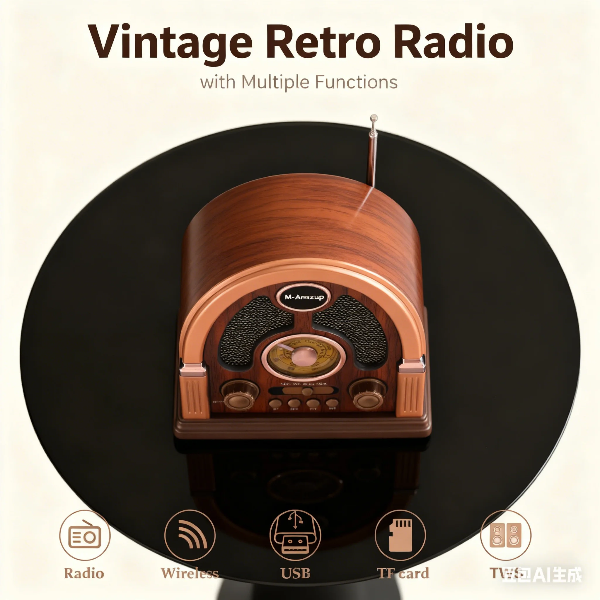 Vintage Retro Bluetooth Radio, Multifunctional AM/FM/SW Radio with Wireless Speaker, USB/TF Card & TWS Stereo for Home Decor