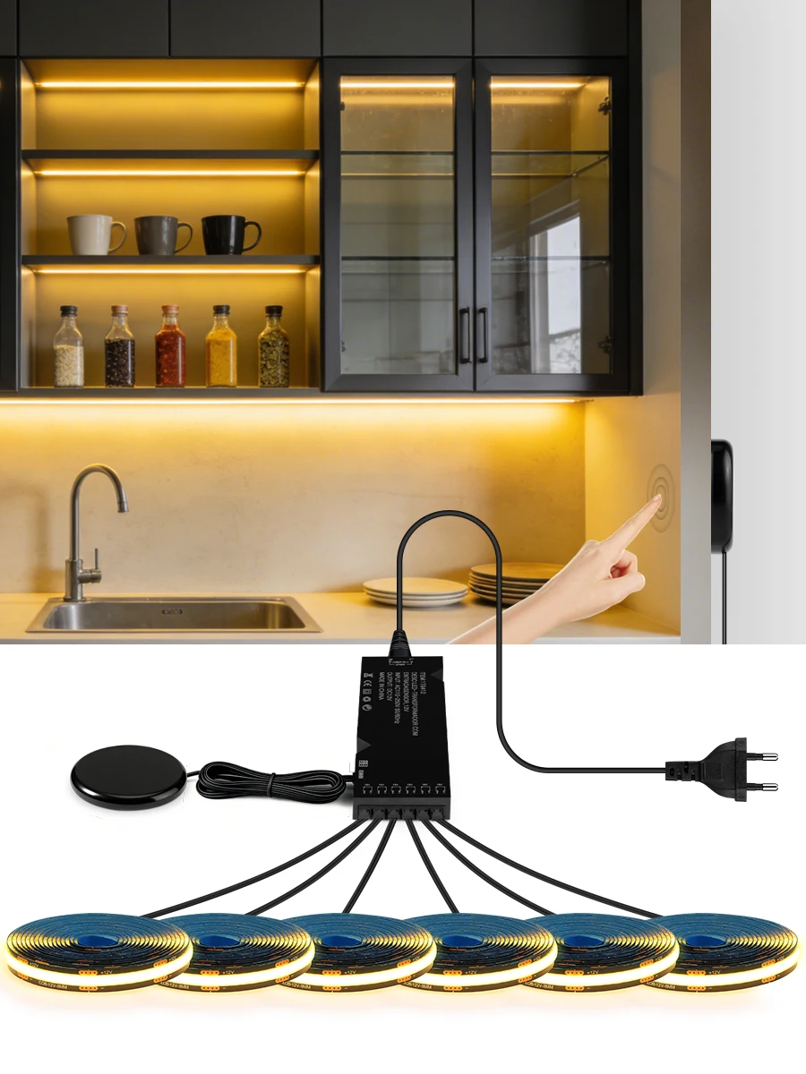 Zwarte LED-stripverlichting + aanraak- en handbewegingssensor dimbare schakelaar + EU/VS-stekker wanddecoratie led-verlichting lintlamp - afbeelding 2