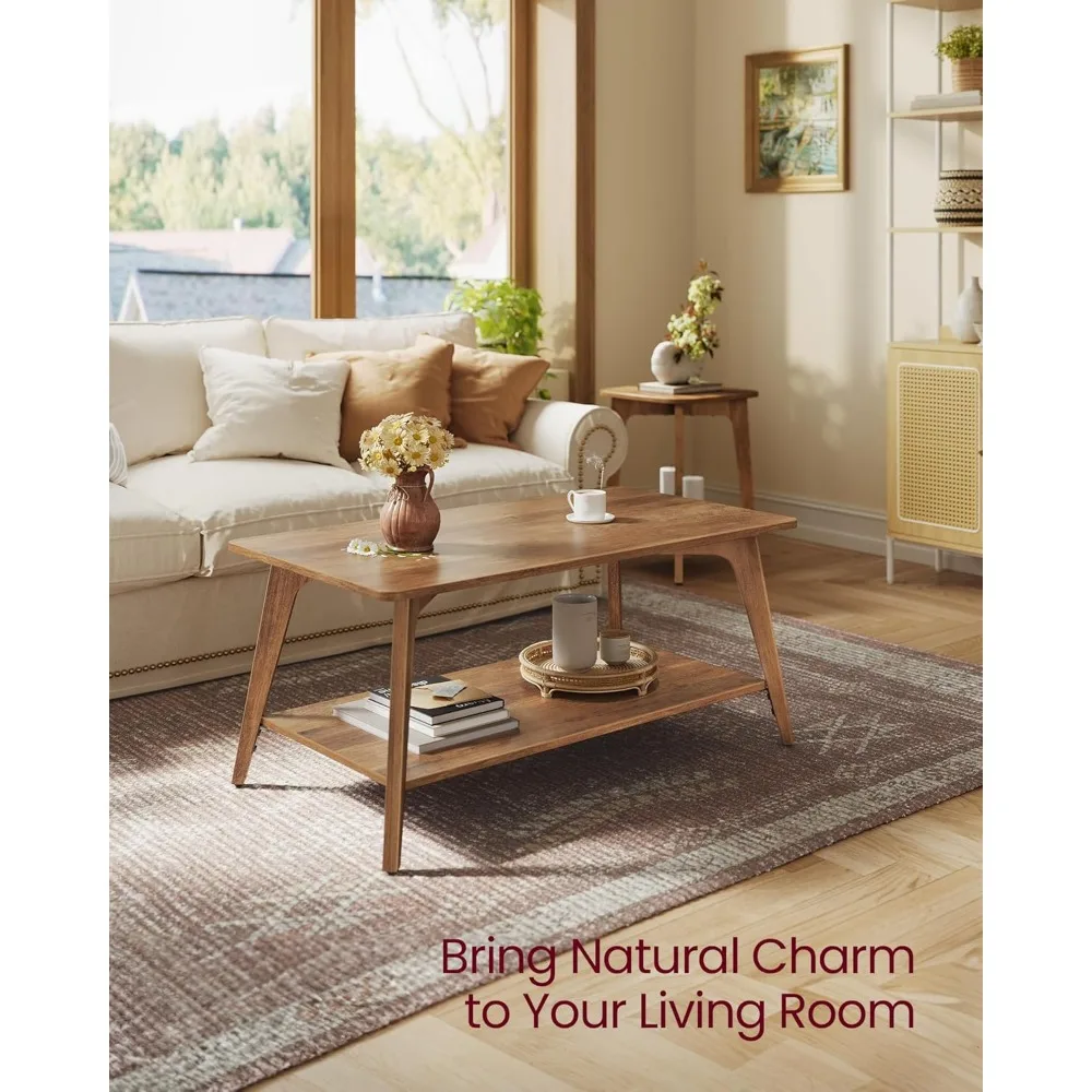 Coffee Table, 2-Tier Living Room Table with Storage, Center Table with Rounded Corners, 21.7 x 39.4 x 17.7 Inches, Easy to Asse