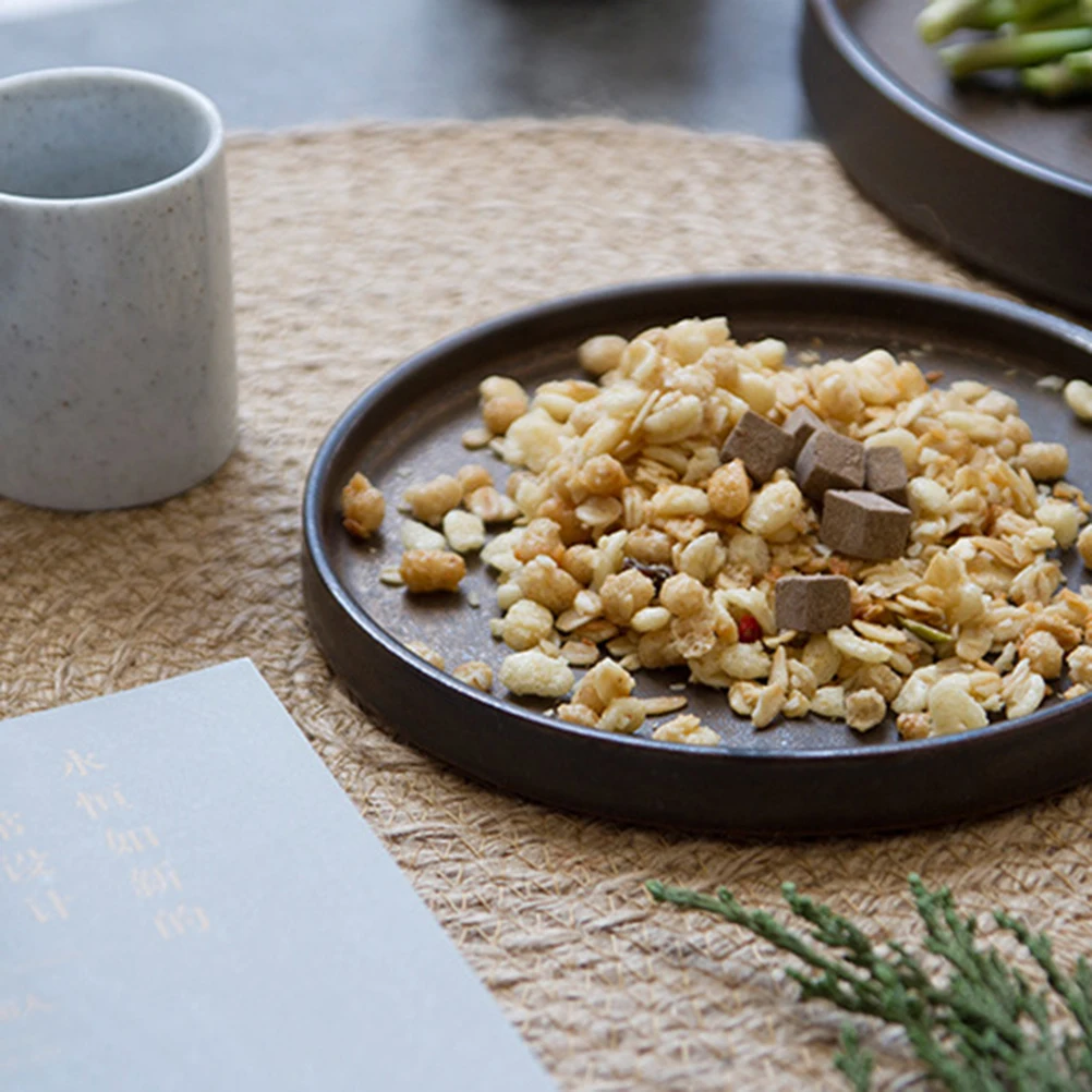 

1Set Heat Resistant Placemat Slip-Proof Coaster Linen Straw Woven Round Shape Household Insulation Mat 11cm 18cm