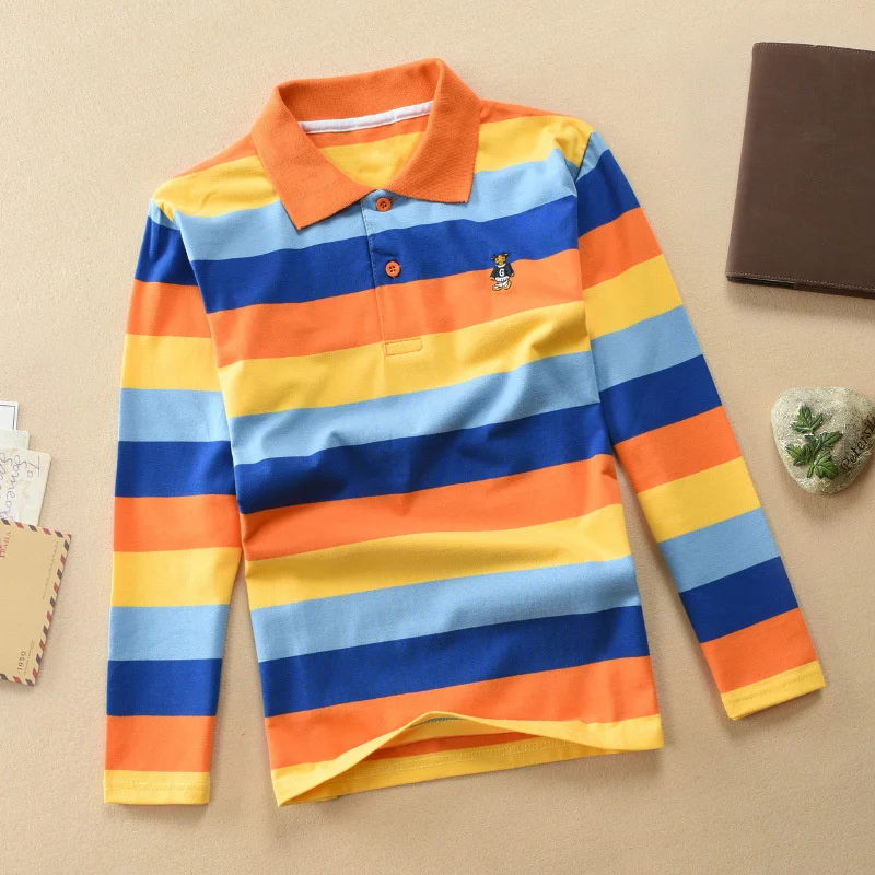 Kids Polo Shirt Spring Boys Girls Striped Long Sleeve Tops Autumn Tees Casual Comfortable T-Shirt Children Clothes 3-14 Years