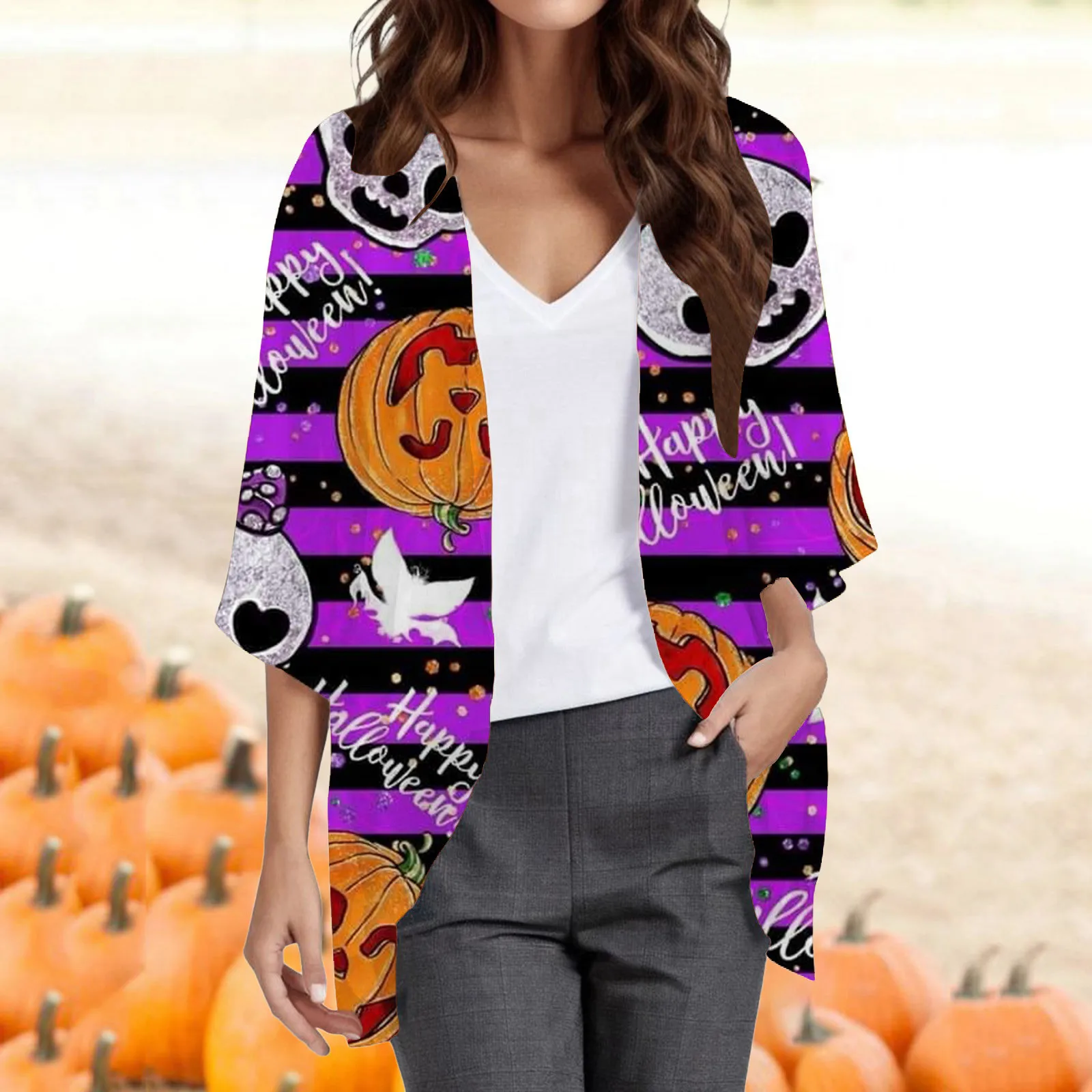 Women's Halloween Print Casual Fashion Cardigan Long Cardigans for Women Lightweight