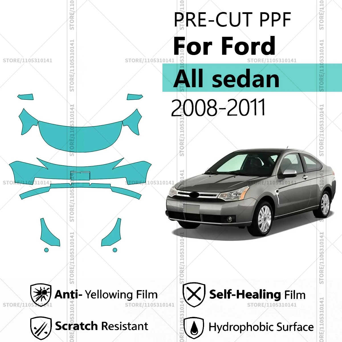 

For Focus All sedan 2008-2011 Pre-Cut Paint Protection Film PPF Transparent Car Film Automotive PPF Professional Front Kit