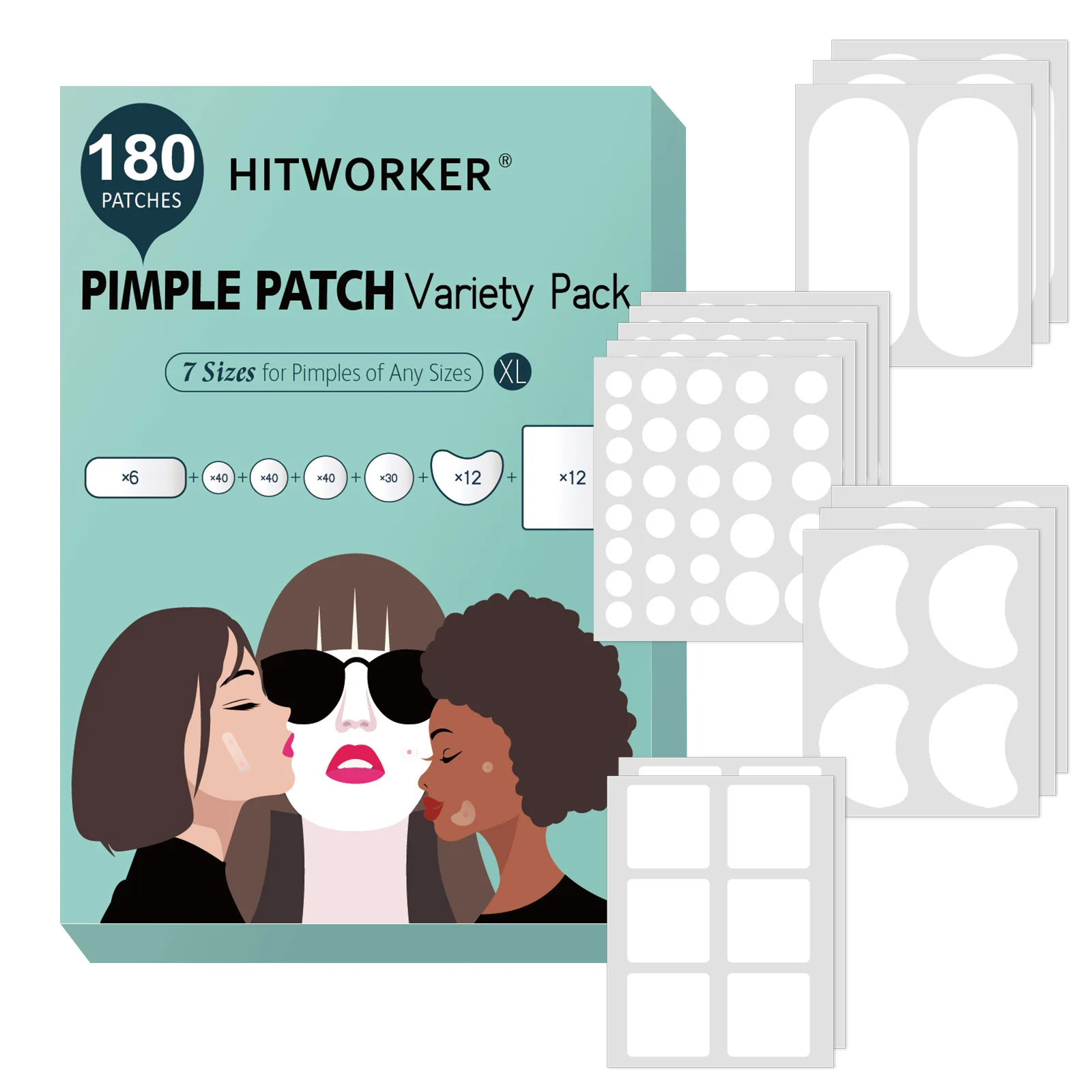Hydrogel acne removing patch (4 shapes), 180 pieces/box, deep cleaning acne removing patch, effective acne removing patch