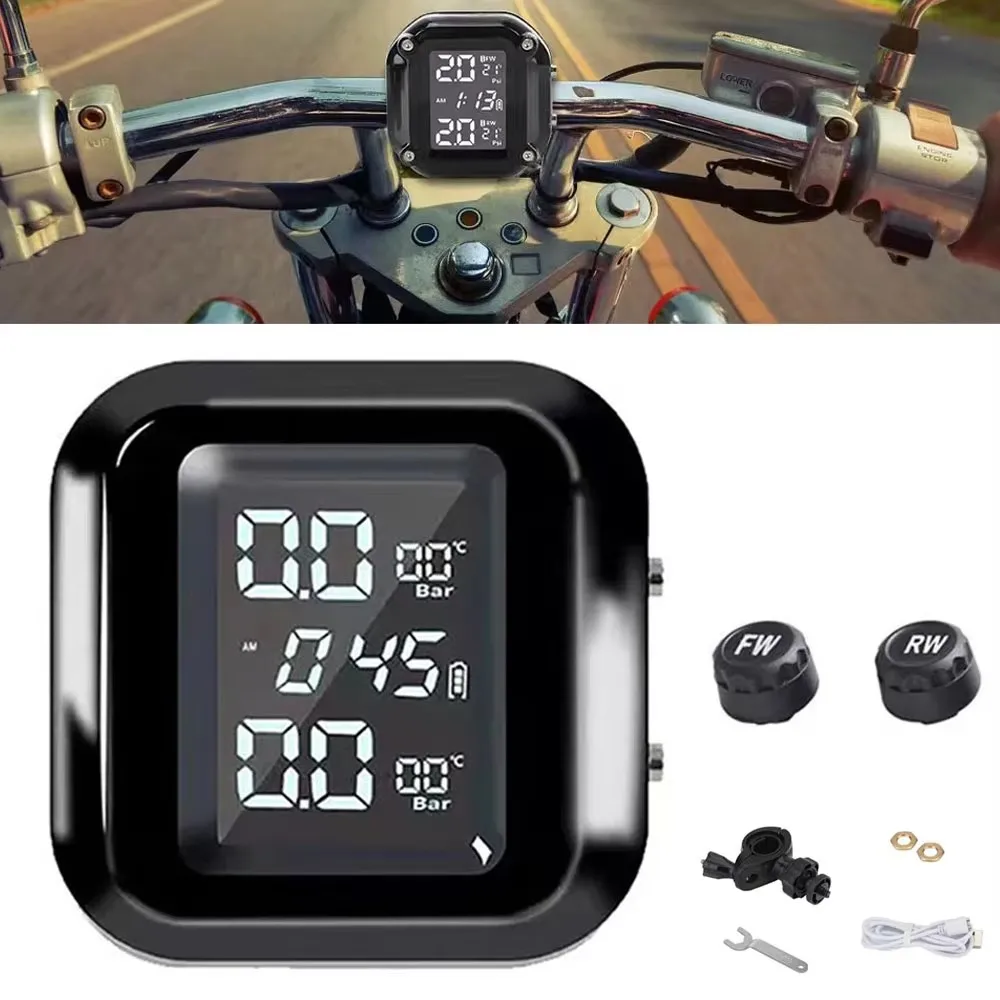 

M5 M6 Motorcycle TPMS Temperature Tire Pressure Monitoring Alarm System Wireless Tyre Air Pressure Gauge With 2 External Sensors