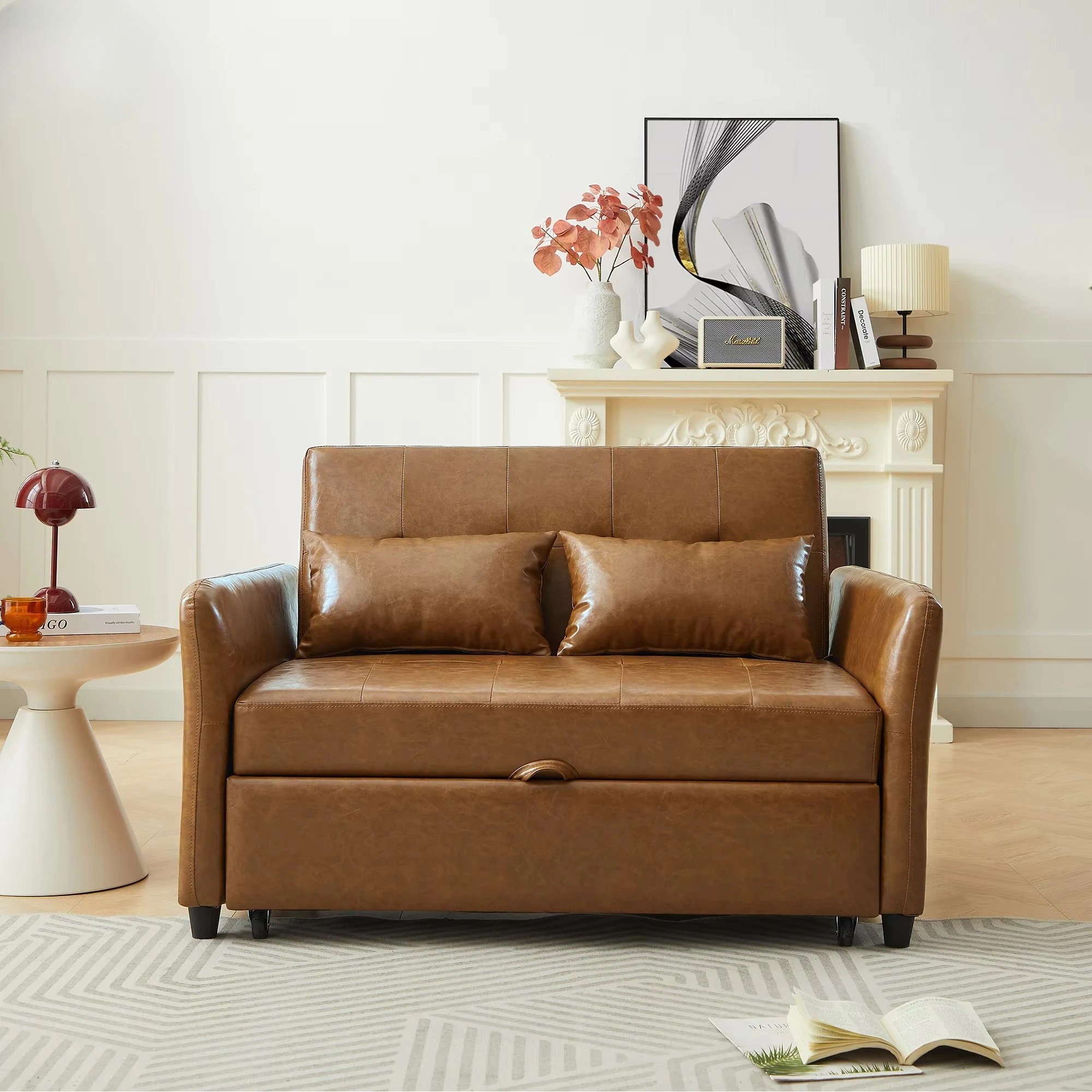 Multi-functional Convertible Pu Leather Pull out Sofa Bed With Two Pillow for Living Room from Factory Directly Sales