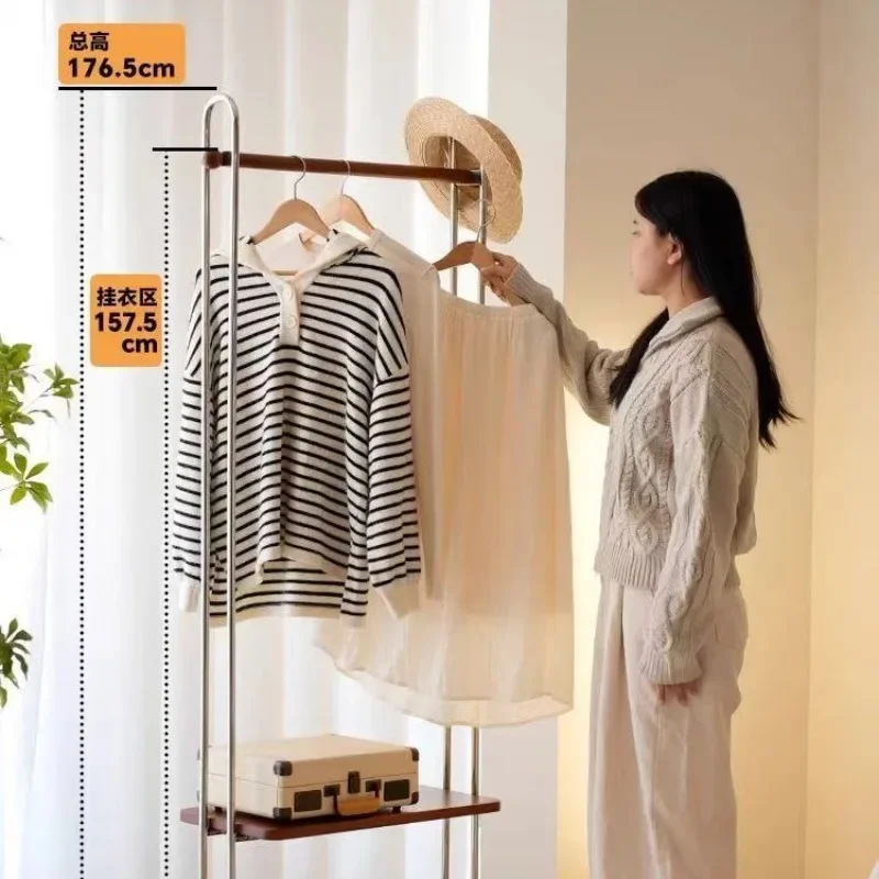 Modern simple stainless steel hanger household floor multi-functional hanger bedroom storage rack