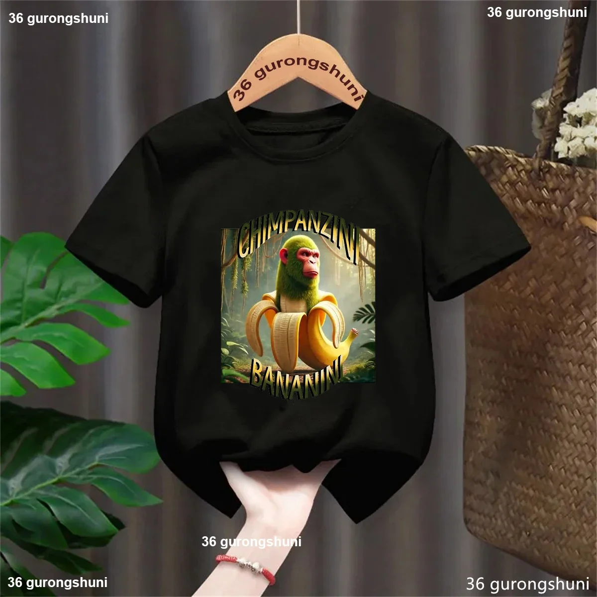 New Italian Brainrot Chimpanzini Bananini Monkey Graphic Printed T Shirt Girls/Boys Funny Kawaii Kids Clothes Soild T-Shirt