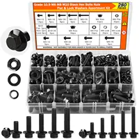 280PCS Kit de pernos de brida negra de grado 10,9, M6x1.0 M8x1.25 M10x1.5 Juego de arandelas de tuercas y pernos hexagonales para automoción (12-30 mm)