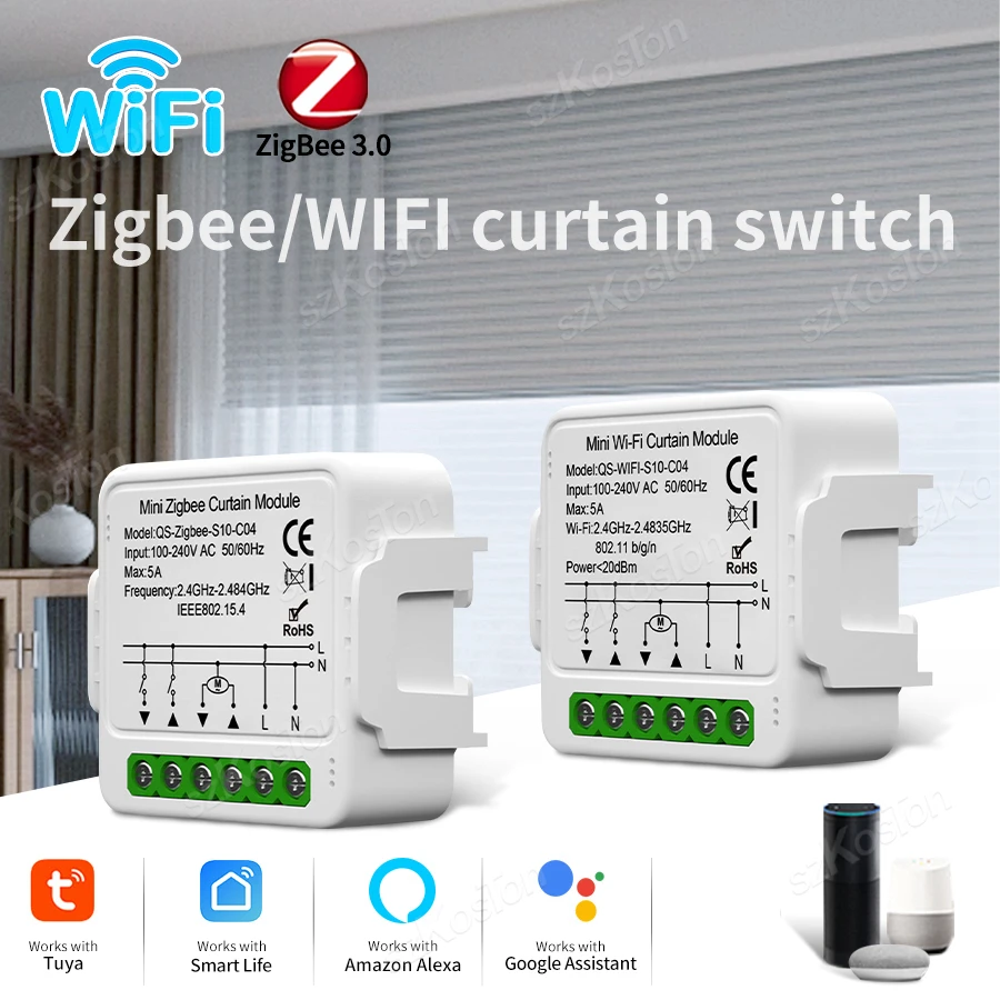 WiFi or Zigbee Tuya Smart Curtain Switch Module Roller Blinds Shutter Motor Smart Life APP Voice Control Works with Alexa Google