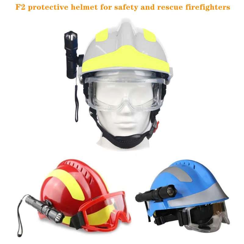 Casco de protección para bombero, Protector de seguridad para rescate de bomberos, ABS con faro y gogglesF2