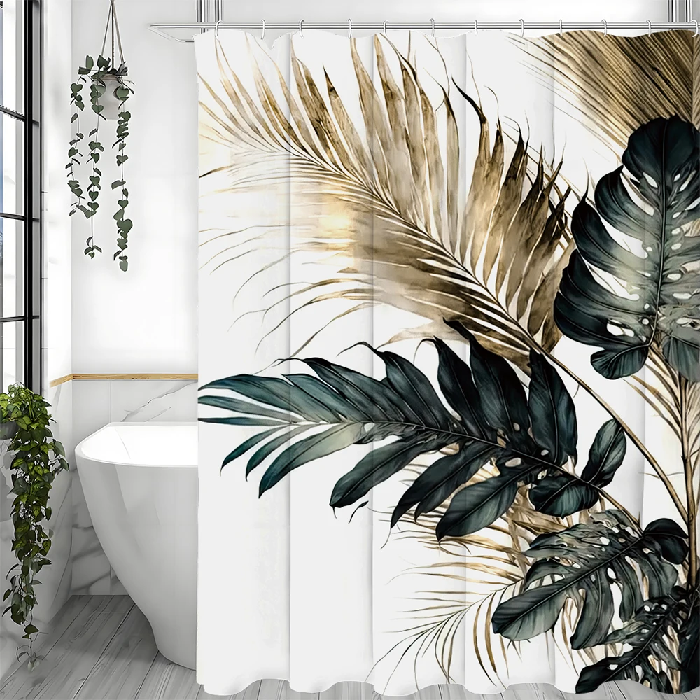 

Palm Leaf Shower Curtain, Floral Botanical Tropical Plant Art Deco Bathroom Decorative Shower Curtain, Waterproof