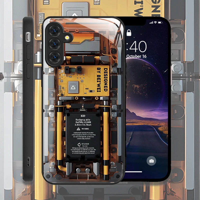 Creative Circuit Board Pattern Tempered Glass Case for Samsung A35 A55 A54 A13 A03 A15 A25 A71 5G Hard Shockproof Protect Covers