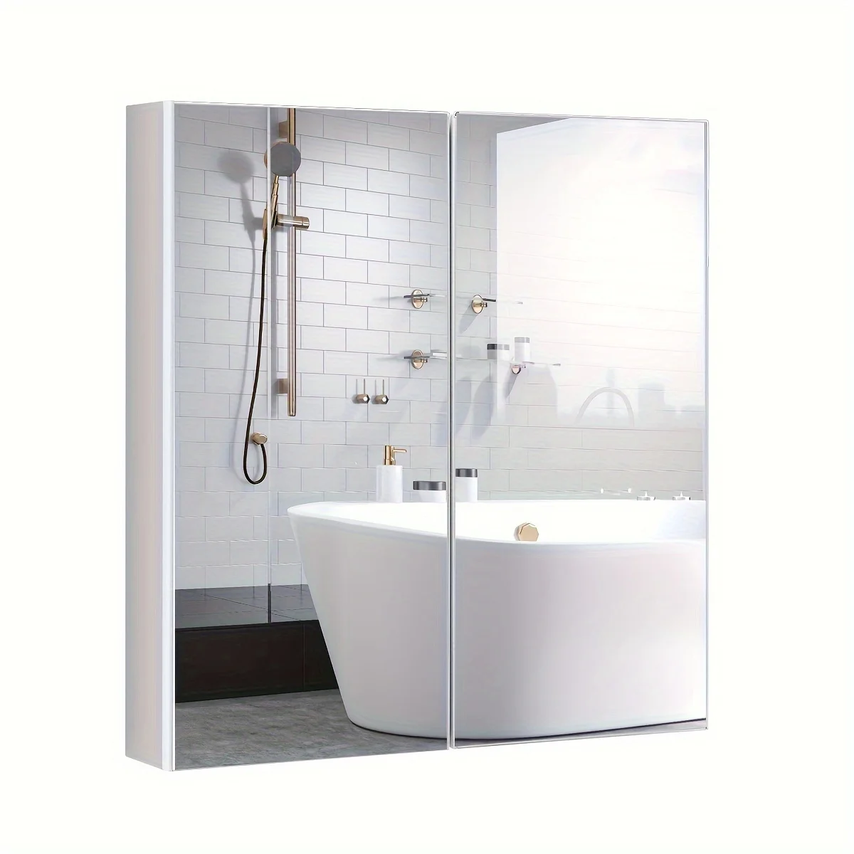 

1pc Bathroom Medicine Cabinet With Mirrored Double Doors And Shelf, Wall Mount Storage, 24.5x25.5 Inches, Contemporary Design Fo