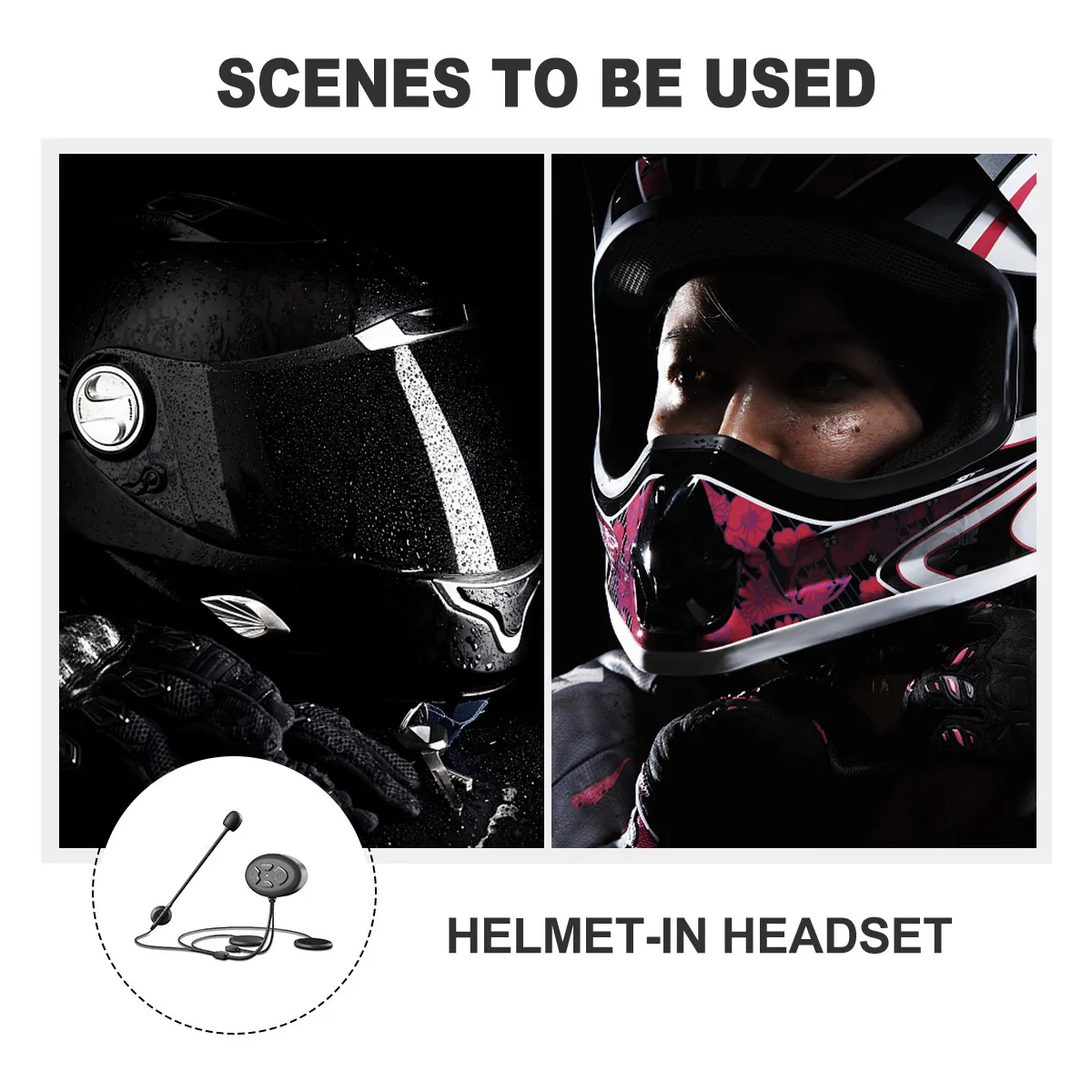 Motorcycle Headset Rechargeable Built-in Mic Hands-Free Wireless Riding Headphone Waterproof Long Standby