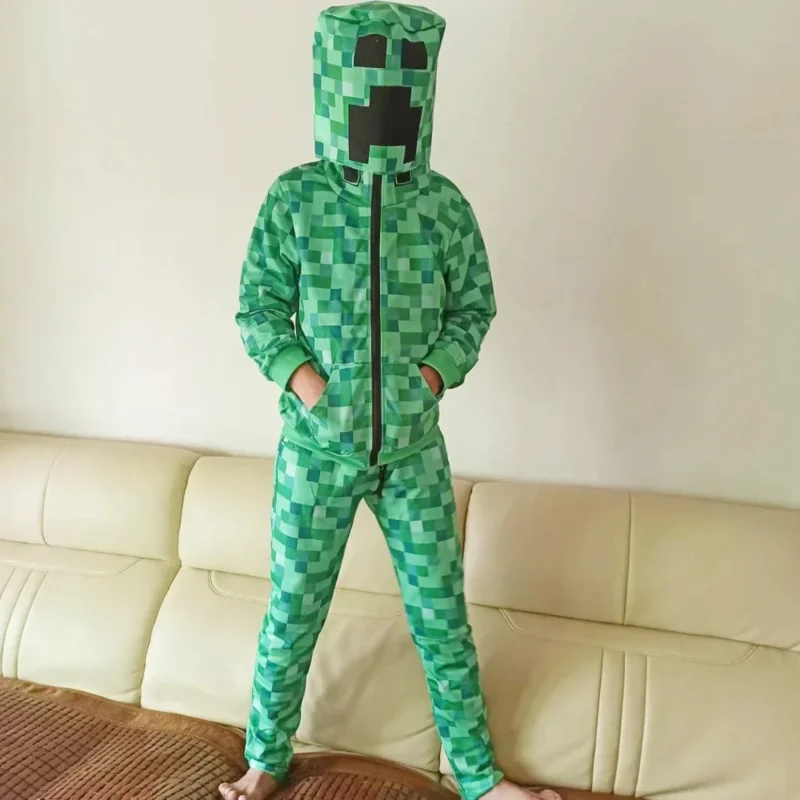 Nueva ropa deportiva para niños, disfraz de Halloween verde, ropa divertida, fiesta de cumpleaños, juegos M-Creeper para niños, conjunto de tocados