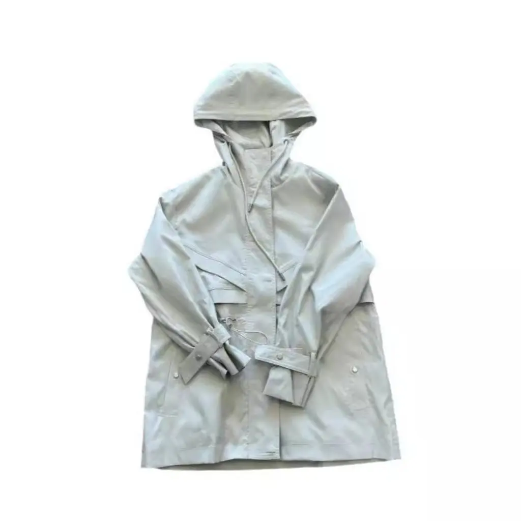 

Жемчужно-белый длинный плащ с капюшоном, женский дизайн с утягивающей талией, высокое качество, осенняя модная верхняя одежда