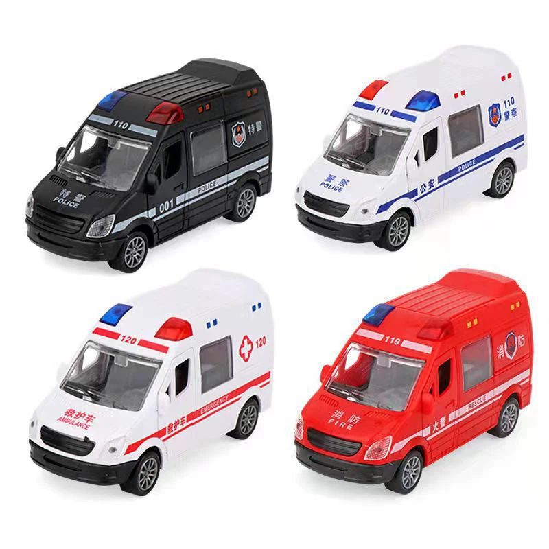 Simulated Fire Fighting Scene Car Mini Pull Back Toy Vehicle Model Wind Up Police Truck Ambulance for Children Boys Gift