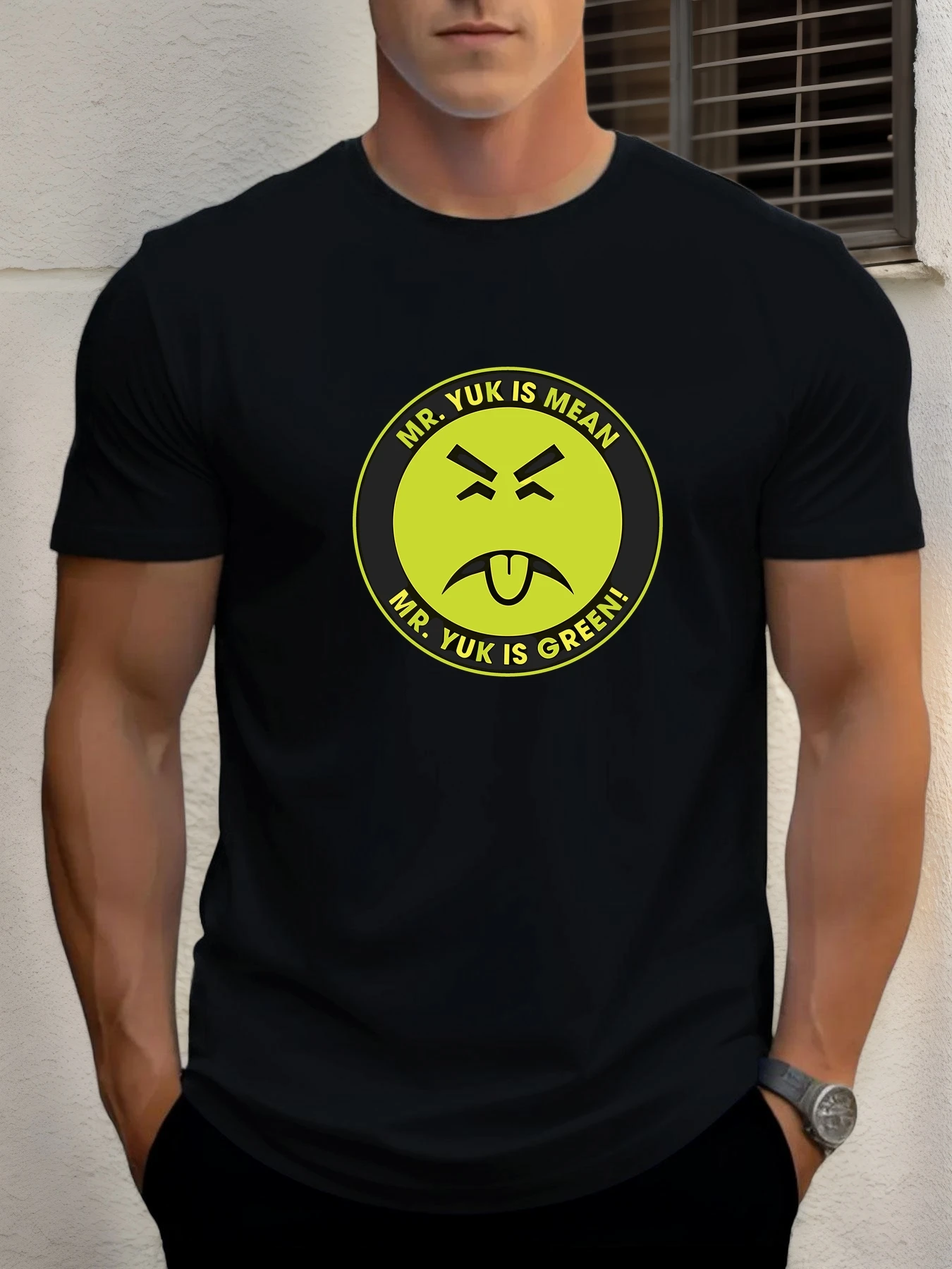 

Men's cotton T-shirt, summer round neck short sleeves, MR. YUK IS MEAN MR