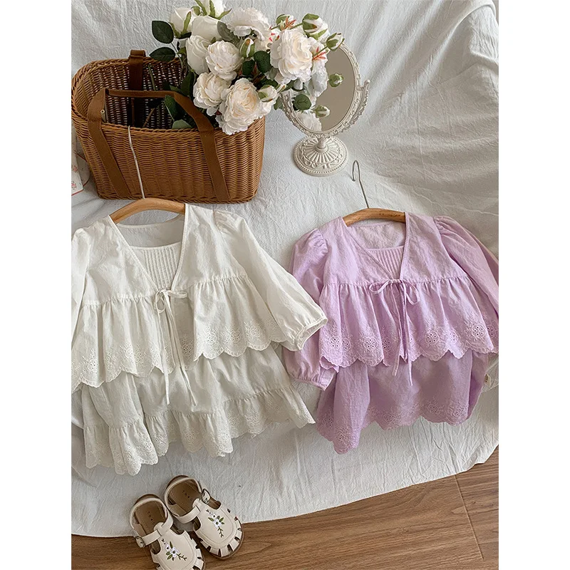 

Girl's skeleton flower set Baby simple Dress two-piece set Toddler Girl Clothes Kids Girl Clothes Cutout French Girl's Set