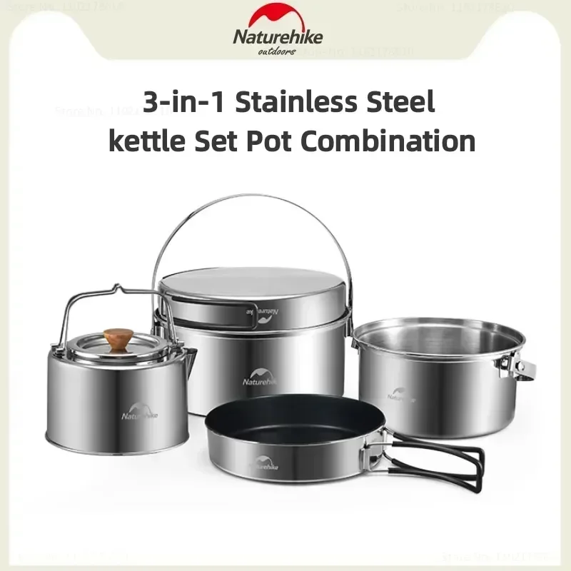 

Naturehike New Stainless Steel Cookware Set 3-in-1 Camping Nesting Storage Tableware Pots Cooking Sets Outdoor Picnic