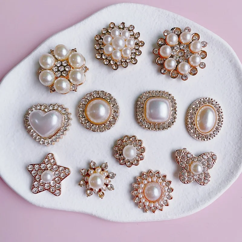 WFFNNKC 10Pcs Imitation Diamond Pearl Ornament DIY Garment Sewing Button Charms Decoration Phone Hair Clip Patch Craft Supplies
