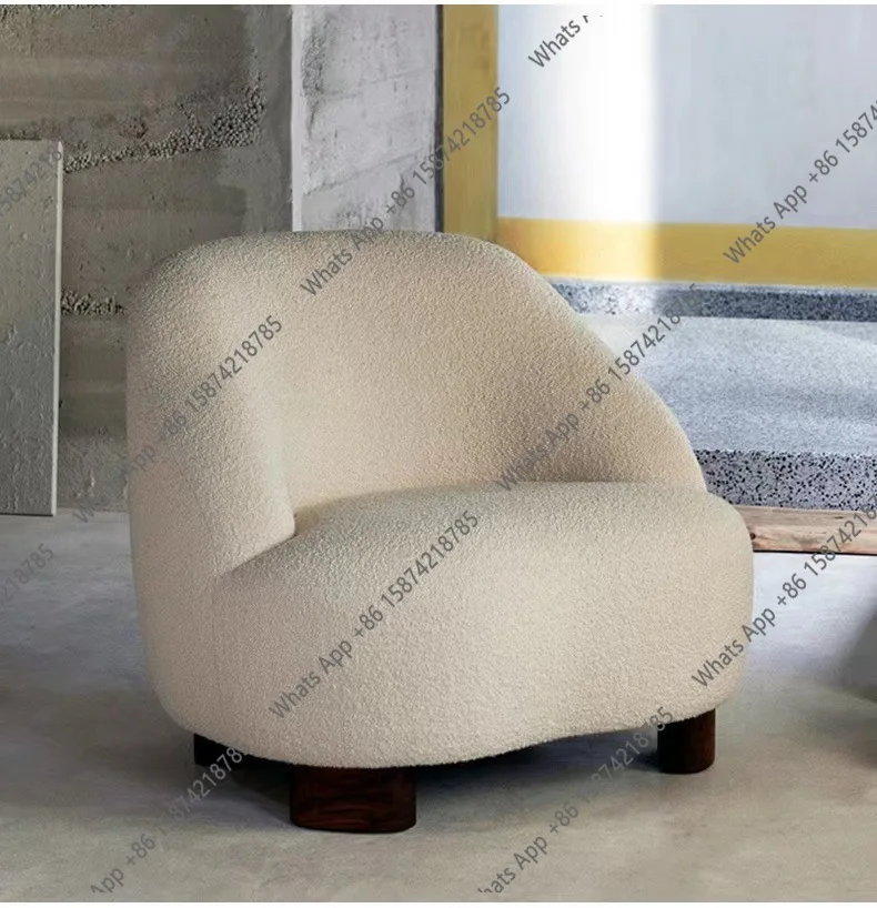 Zc Cream Style Casual Single Lambswool Small Sofa Living Room Small Apartment Designer Model Room Fabric Sofa