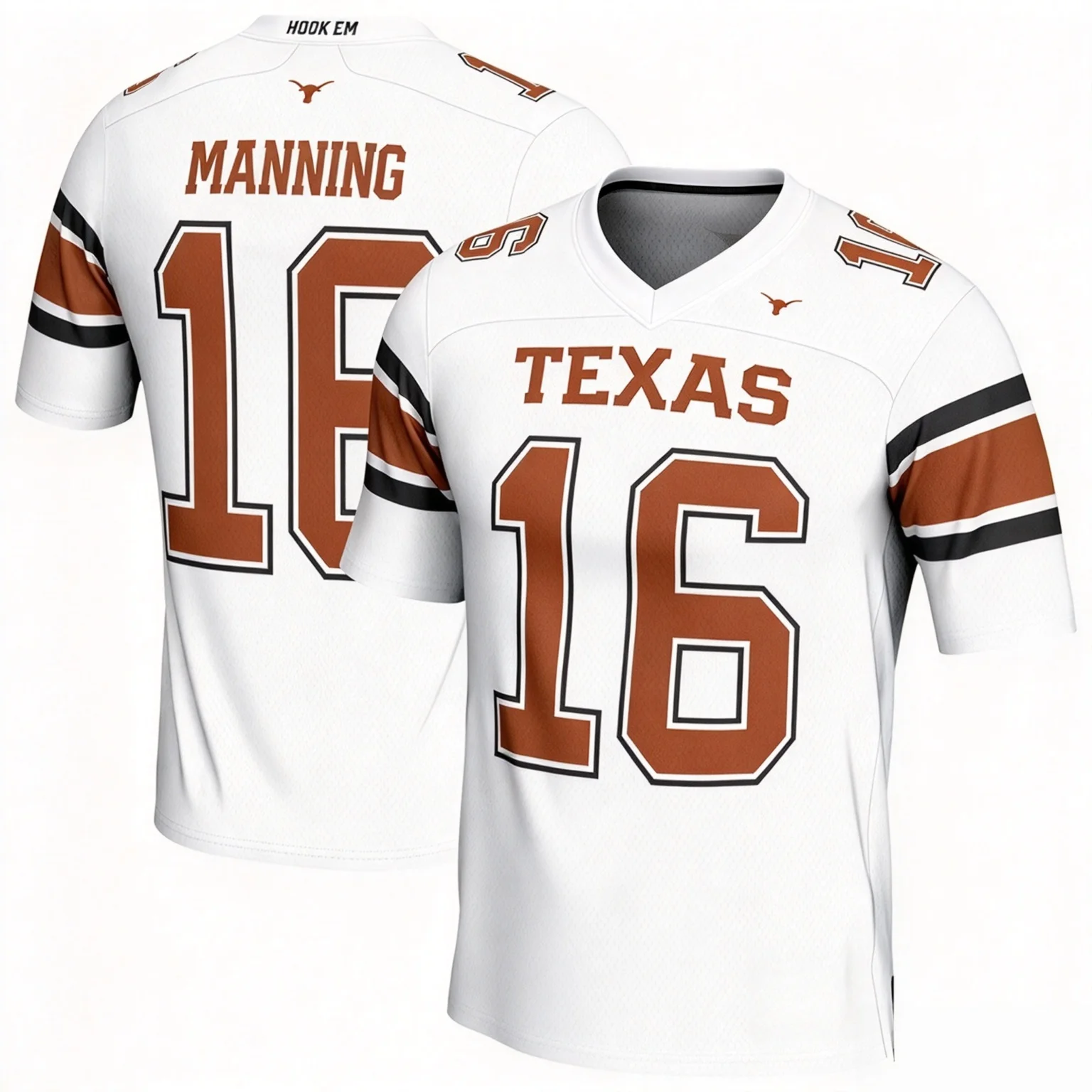 26-27Texas Longhorns 16 # Manning Unisex Rugby-Trikot, 3D-Druck Mesh Atmungsaktives Fußball-Trikot Herren Oversize Schnelltrocknendes Shirt – Detail 2