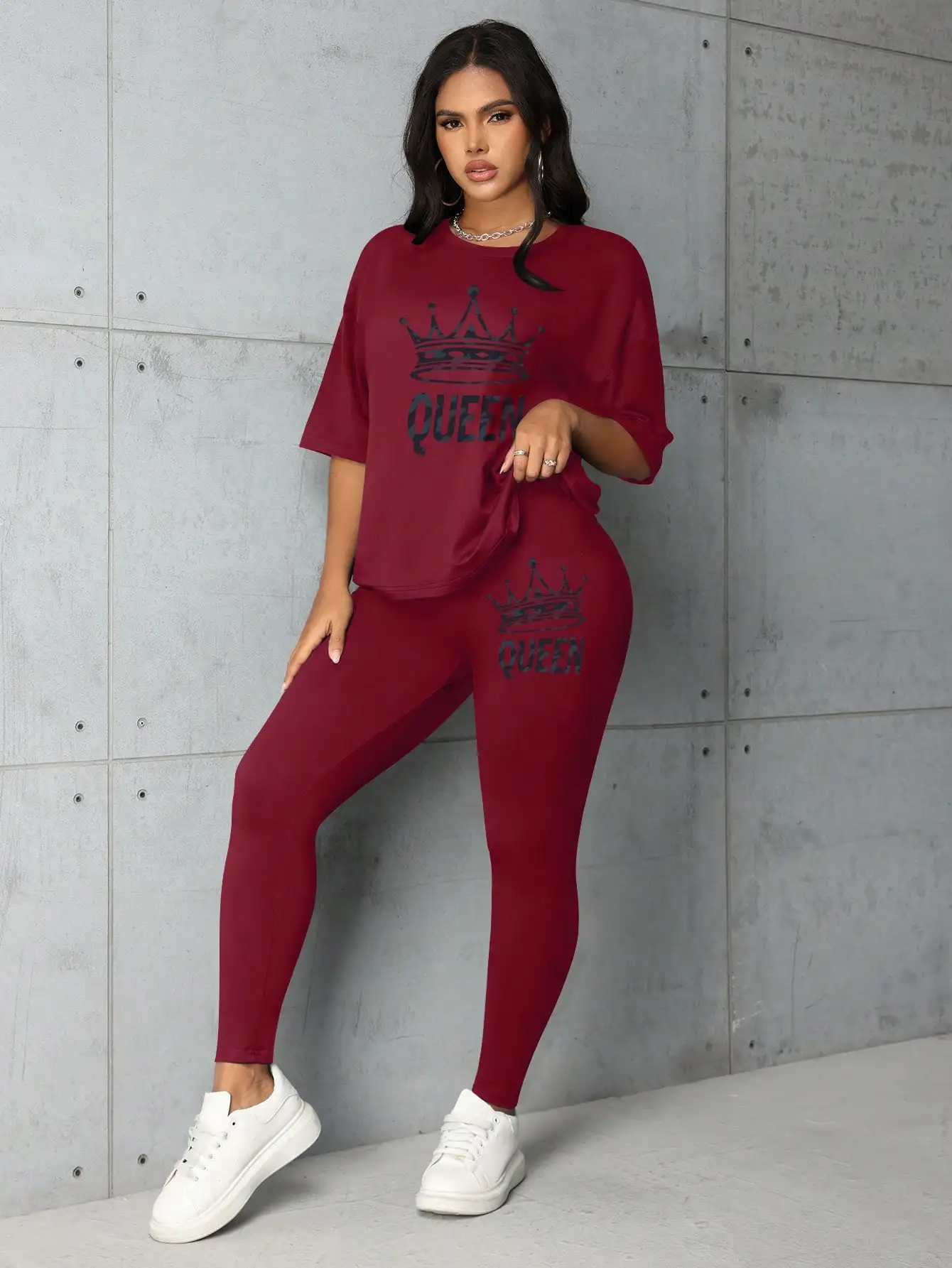 Women\'s summer fashion versatile crown letter printed short-sleeved T-shirt leggings casual loose light and breathable suit 2024