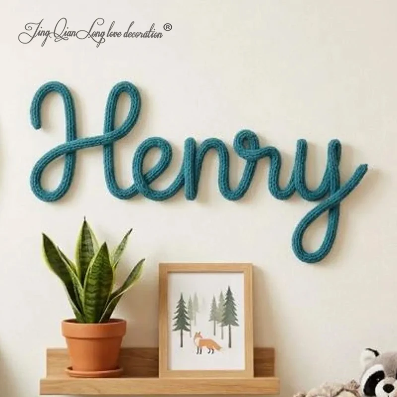 Custom Knitted Name Sign, Personalised Wire Words Wall Art, Boho Nursery Decor, Baby Gift, Yarn Sign for Bedroom
