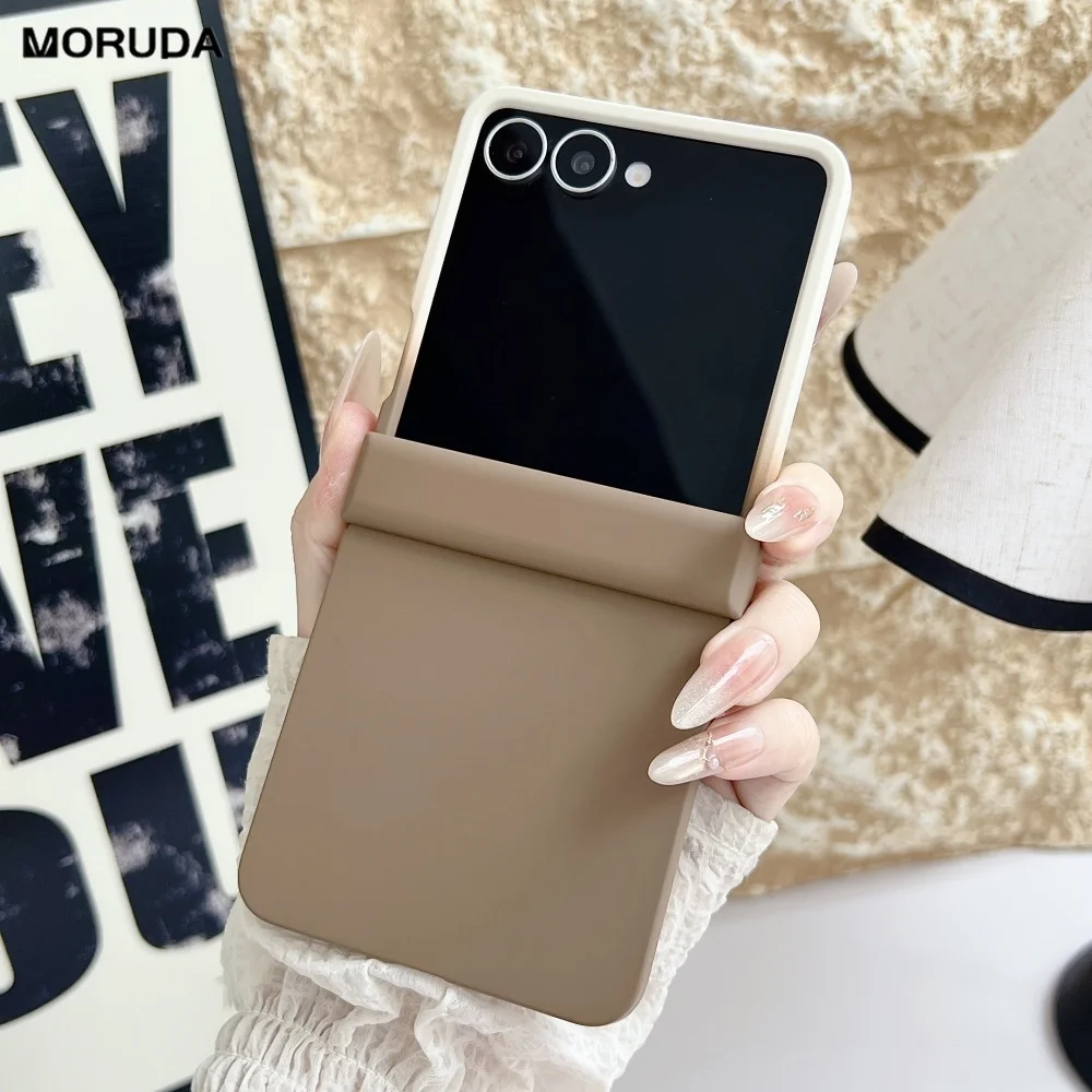 Funda de lujo mate con contraste de Color caramelo para Samsung Galaxy Z Flip 7 6 5 ZFlip 3 4, protección de bisagra dura degradada, cubierta a prueba de golpes