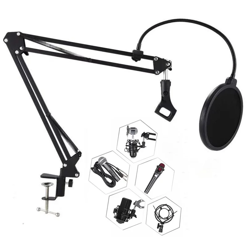 

NB-35 Microphone Stand Professional Scissor Arm Stand With Microphone Pop Filter For Mic Bracket With Shock Mount