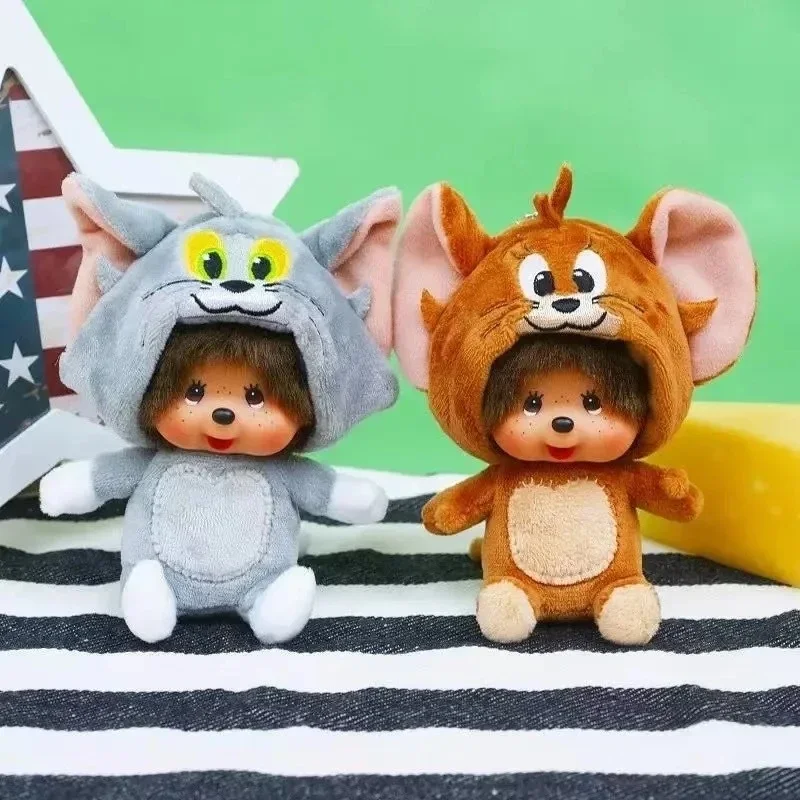 Monchhichi 15cm 인형 블라인드 박스 키 체인 가방 펜던트 손 인형 비닐 플러시 장난감 톰 & 제리 소녀 독창성 선물 장식