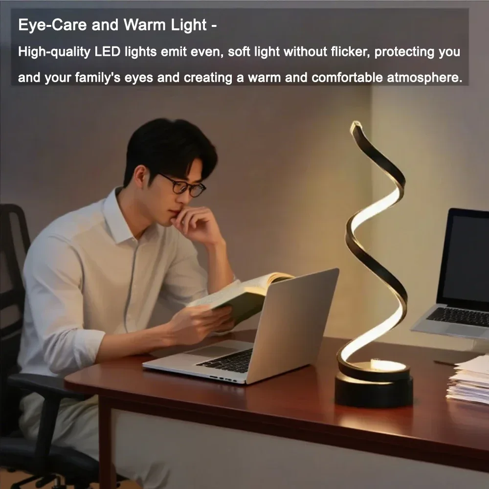 

LED spiral dimmable table lamp suitable for living room bedroom study adjustable brightness bedside lamp for office and home use bedside lamp table lamps for bedroom