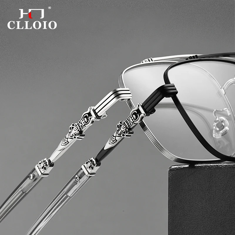 CLLOIO Classic Chrome Style Hearts Myopia Glasses Anti Blue Ray Reading Glasses Retro Carving Prescription Optical Eyewear Frame