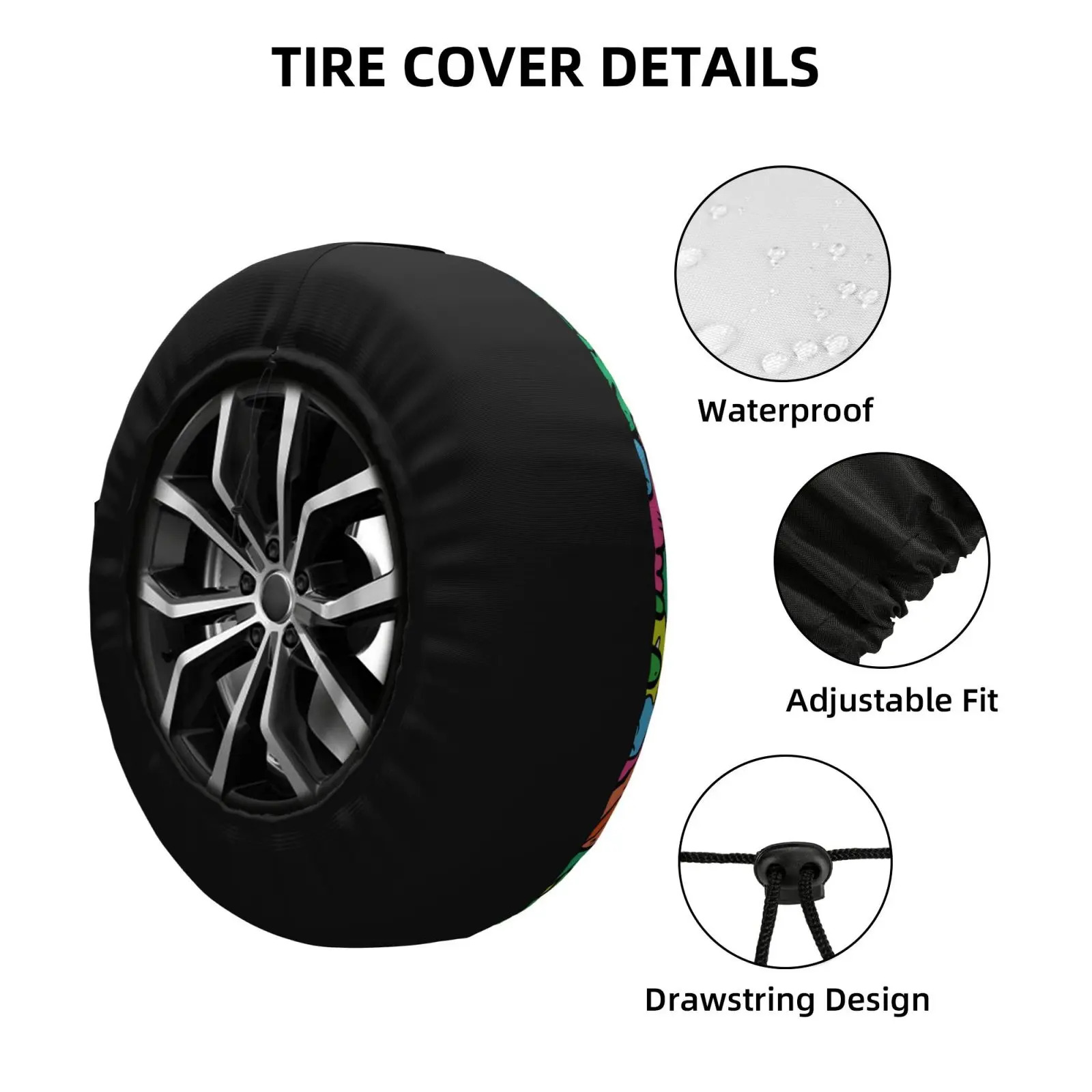 Doodle Pattern Spare Tire Cover Universal 4WD 4x4SUV Wheel Protective Cover Automotive Accessories 14 15 16 17 Inches