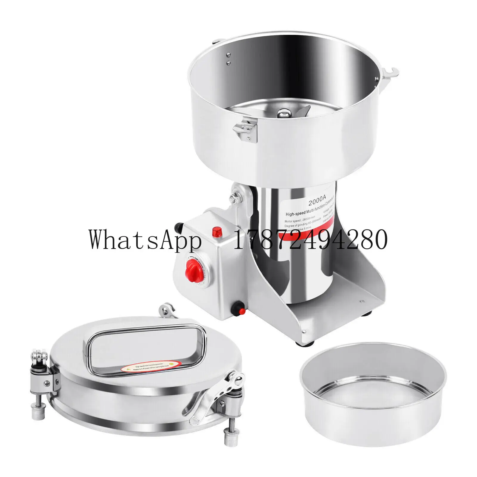 2000G Electric Grain Mill Grinder, Stainless Steel Pulverizer Powder Machine, for Dry Herbs Grains Spices Cereals Coffee Corn