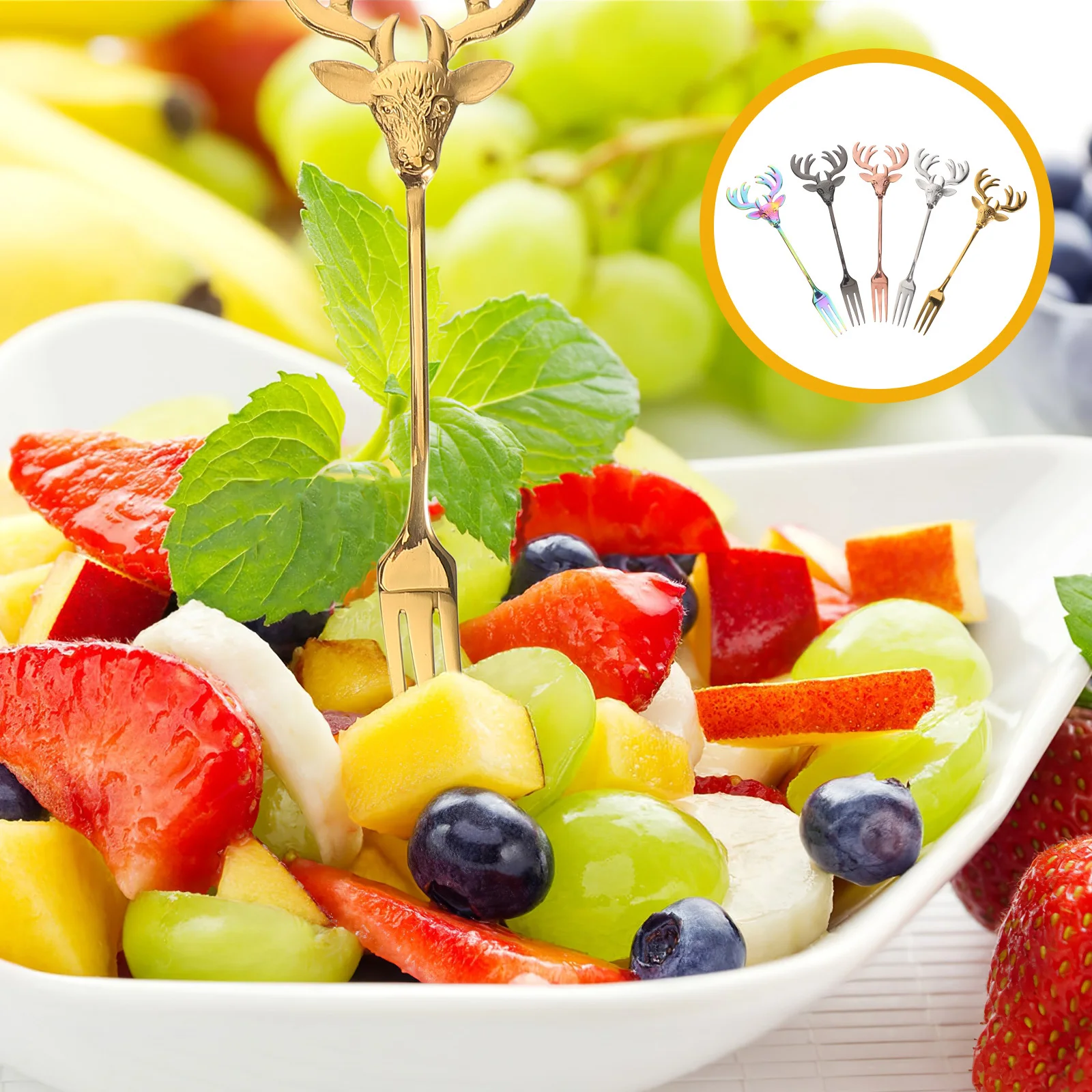 

5Pcs Mini Dessert Forks Stainless Steel Reindeer Head Small Fork Set for Cake Fruit Salad Appetizers Mini Forks for Desserts