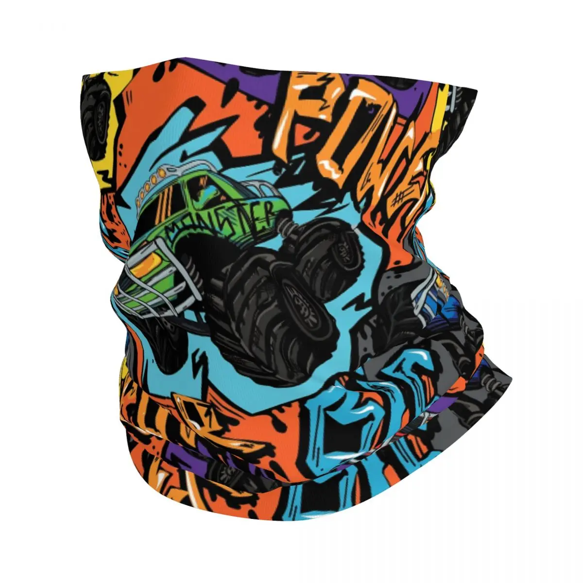 

Monster Truck Car Pattern On Grunge Shape Cracked Motocross Bandana Neck Cover Printed Graffiti Art Pattern Face Scarf Hiking