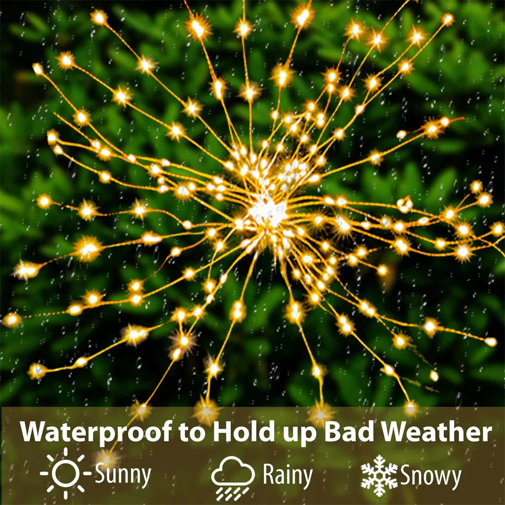 LED Solar Fireworks Lights Waterproof Outdoor Dandelion Flash String Fairy Lights for Garden Landscape Lawn Decor