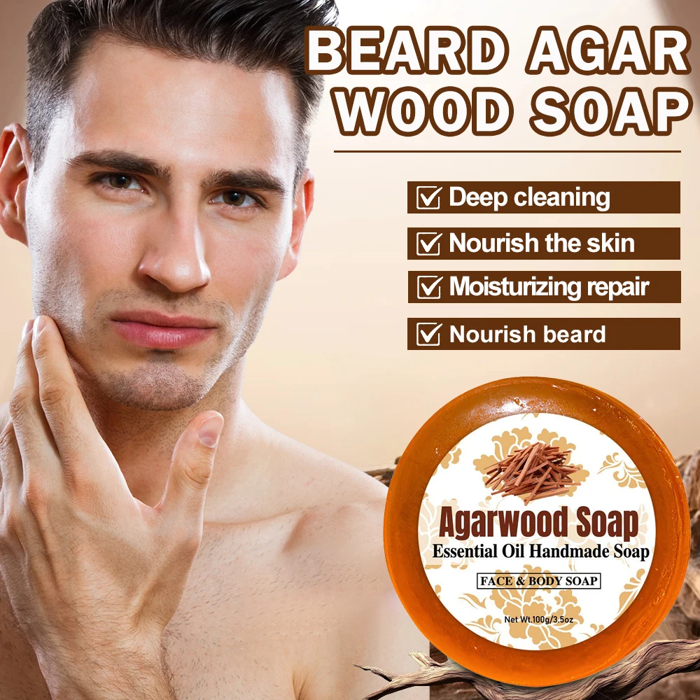 

Мыло премиум-класса для бороды и кожи с агаровым деревом — смягчает/успокаивает, стойкий аромат древесины, уход после бритья, все типы кожи