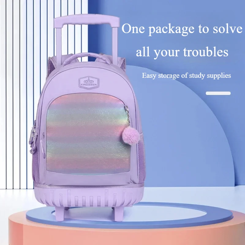 School Bag with Wheels for Girls Large Capacity Girls Backpack Fashion Design Multi Functional Children's Pull Up Bag