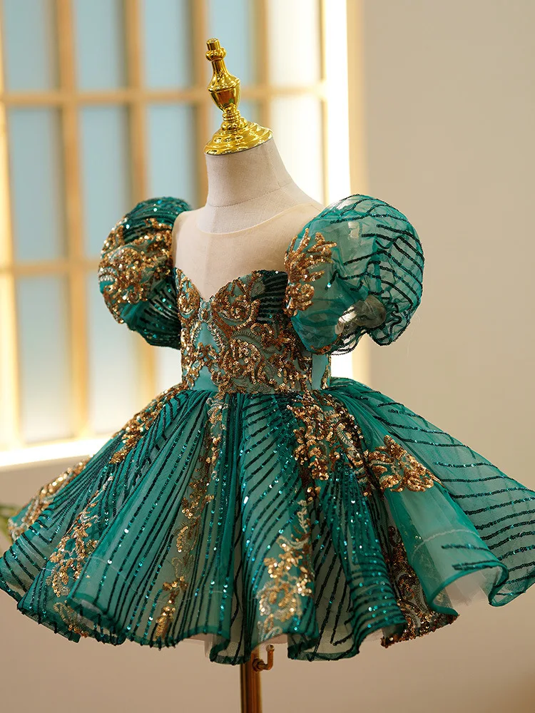 Vestidos de Fiesta de lujo para niños, vestido de encaje Formal para fiesta de cumpleaños, fiesta de noche, baile de graduación, color verde y