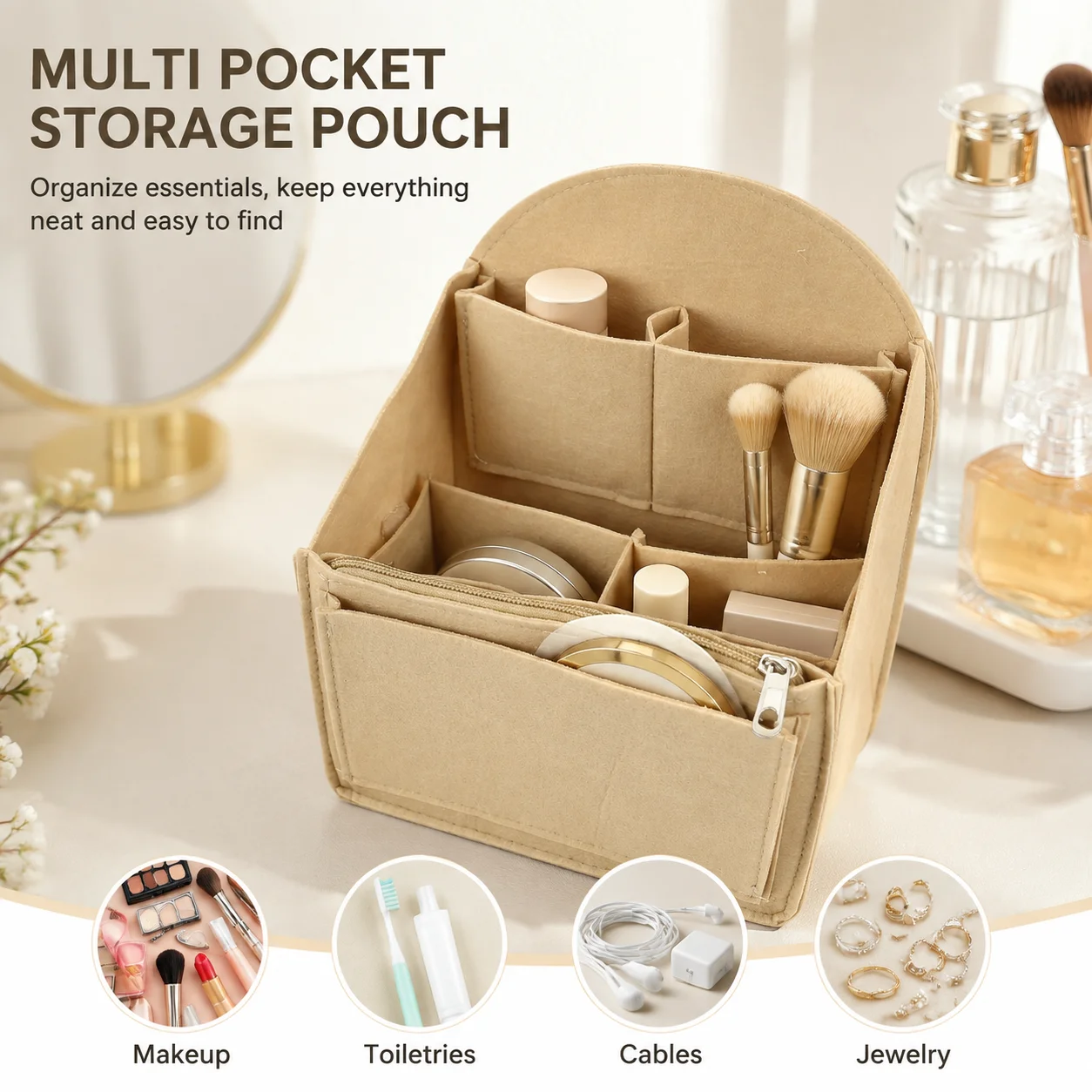 Felt Bag Organizer Insert for Travel Handbags Women's Purse Liner Lightweight Storage Divider for Tote Backpack Durable