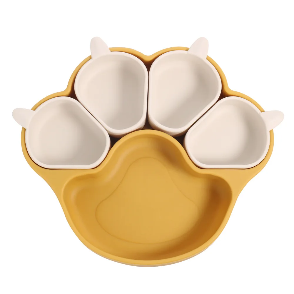 

Новая детская платиновая силиконовая тарелка с когтями медведя - большой разделенный поднос на присоске, набор посуды для кормления детей