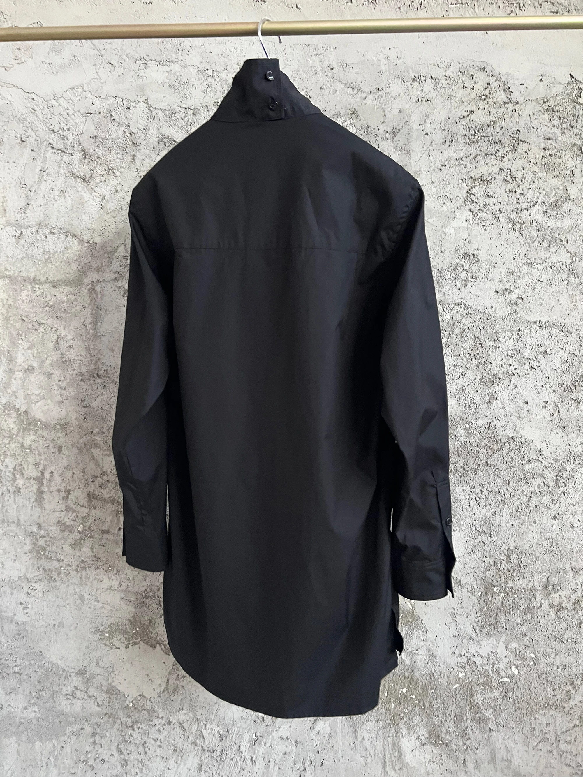 Top-yamamoto original design, loose and versatile TOP with front lacing, black pure cotton shirt